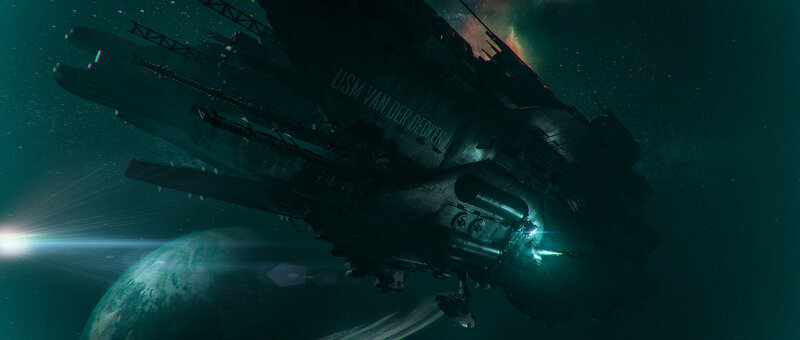 Spaceship in Orbit — Green, Dramatic