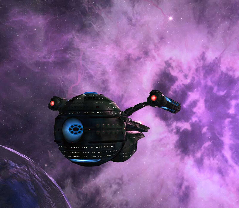 spaceship in purple nebula