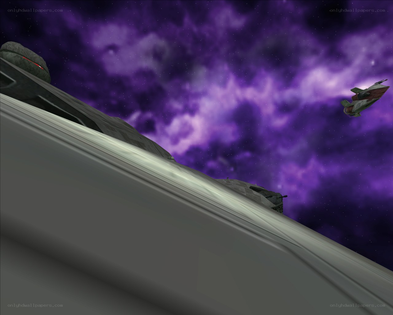 Spaceship in purple nebula