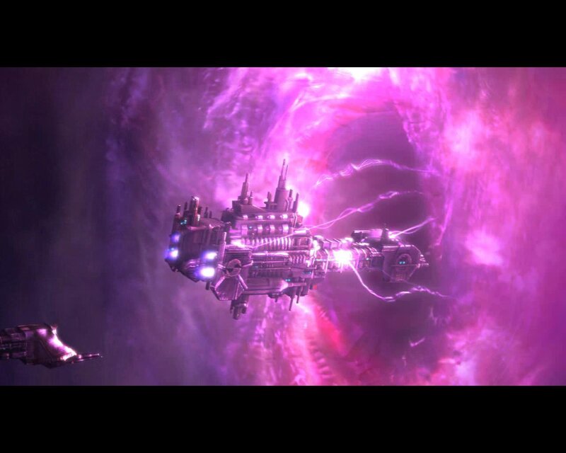 spaceship in purple nebula
