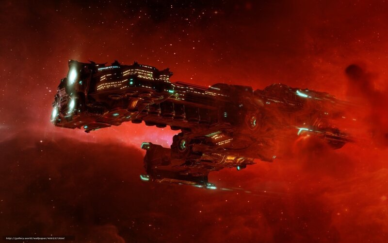 spaceship in red nebula