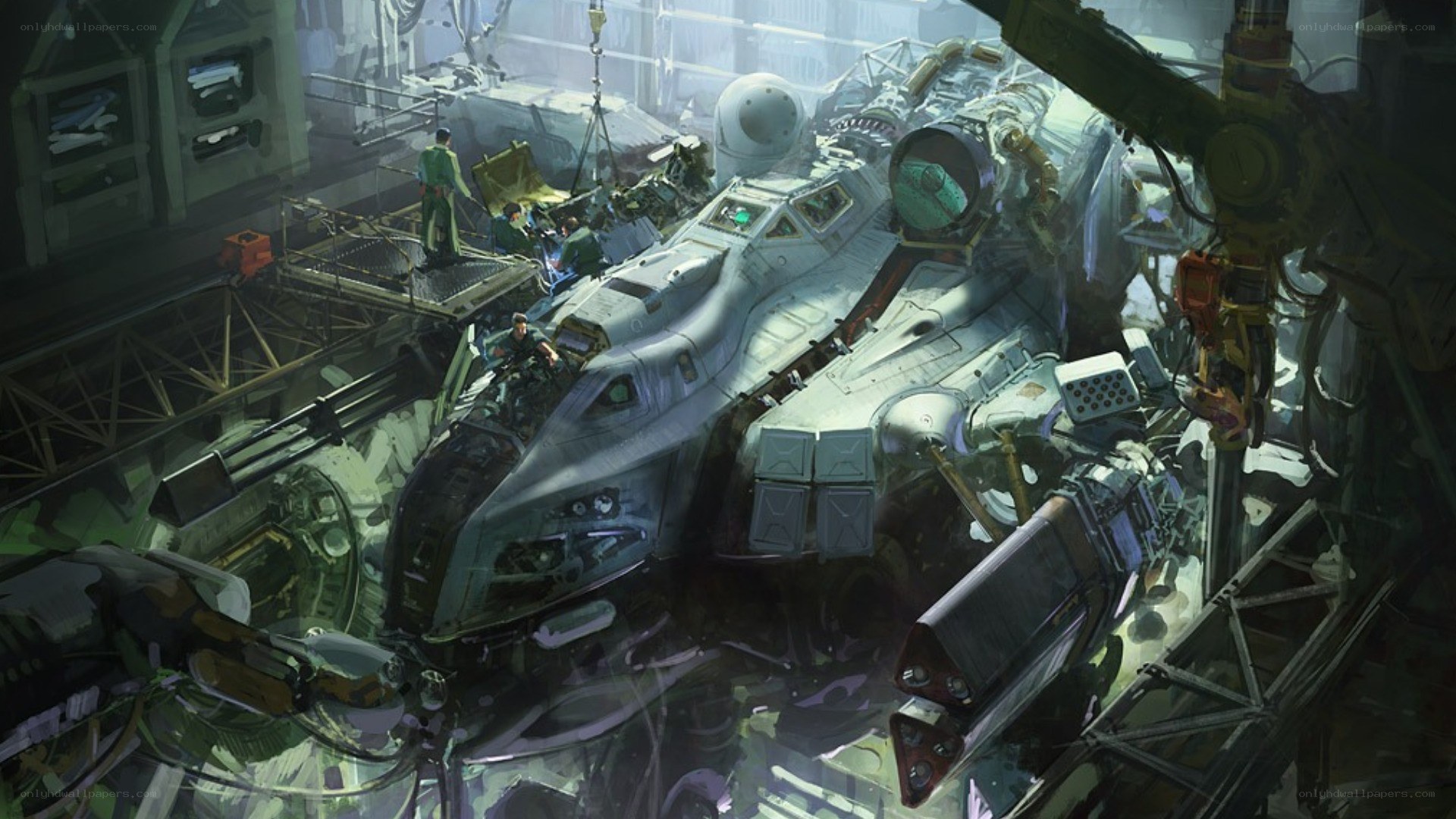 Spaceship in repair bay