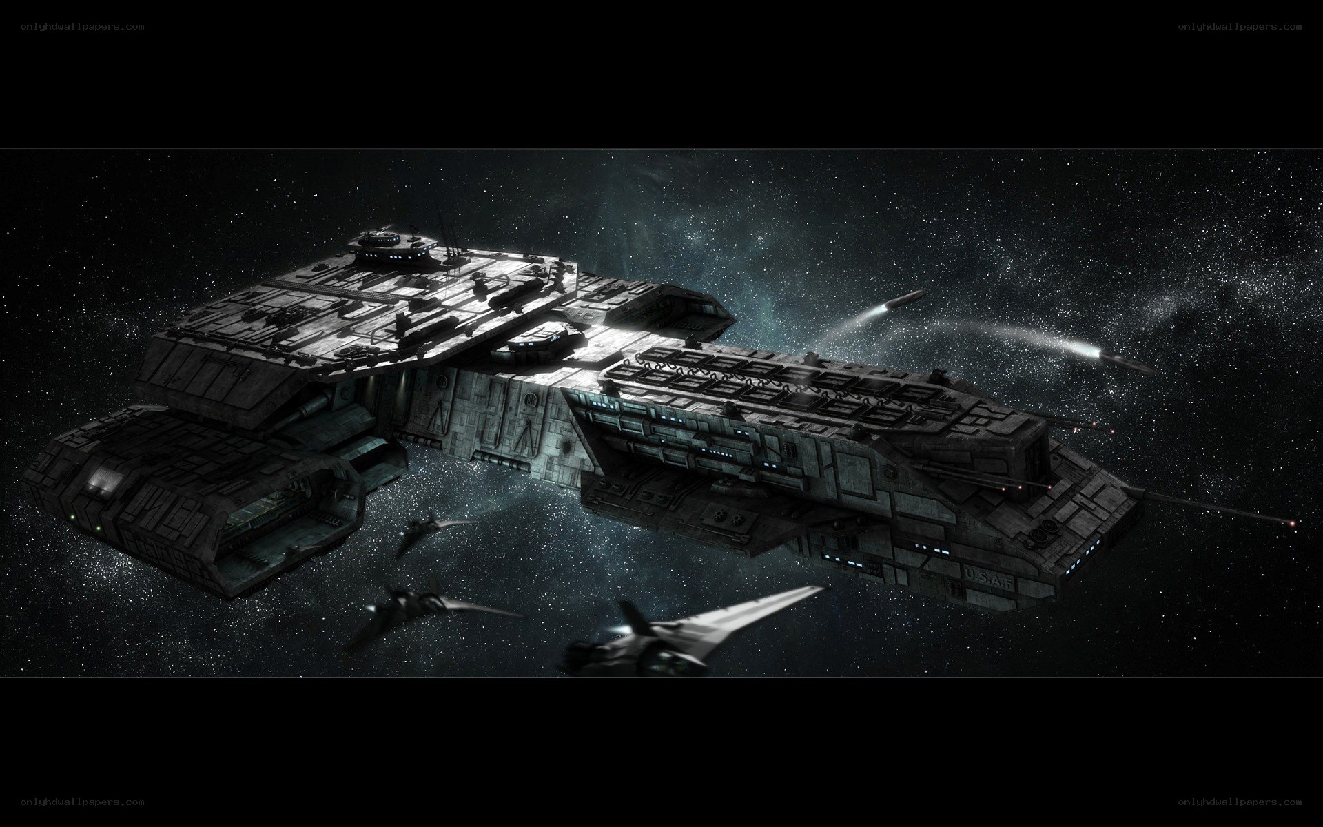 Spaceship in space battle