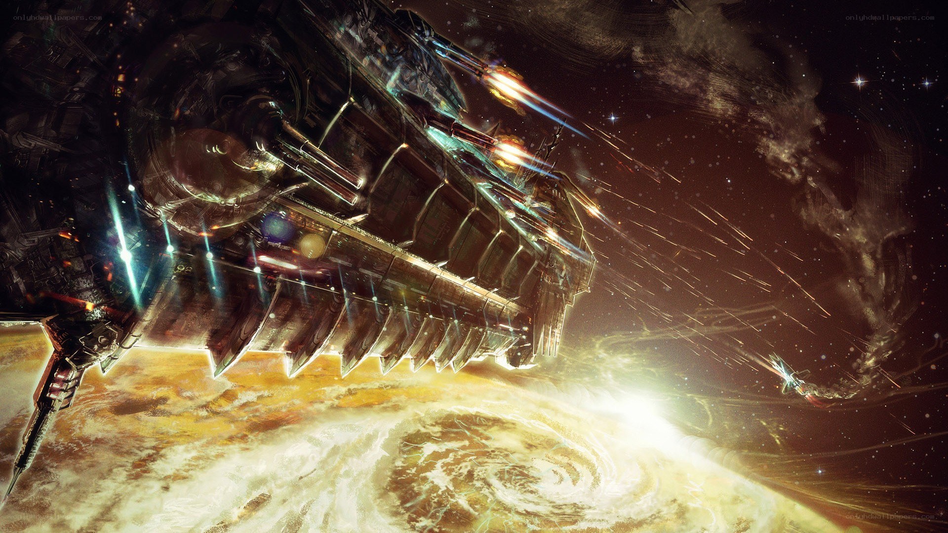 Spaceship in space battle