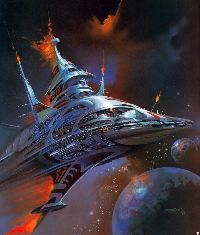 Spaceship in space battle