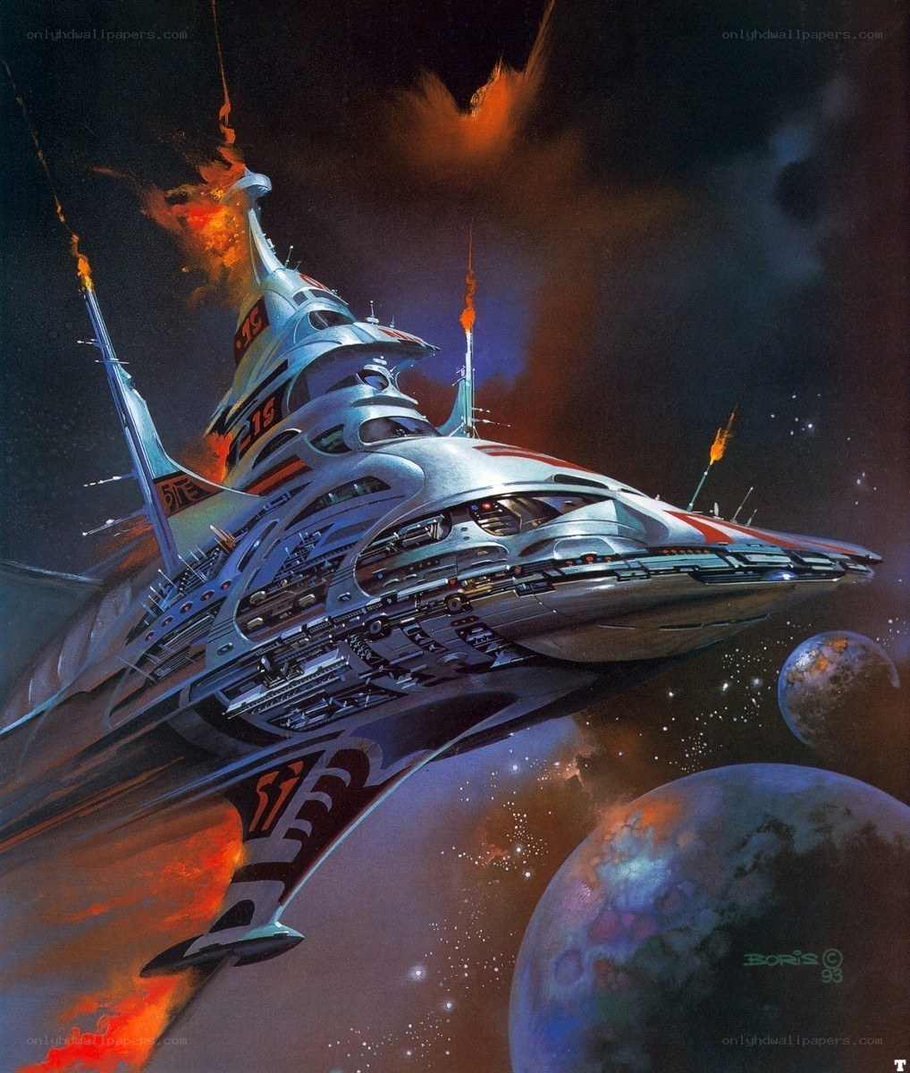 Spaceship in space battle