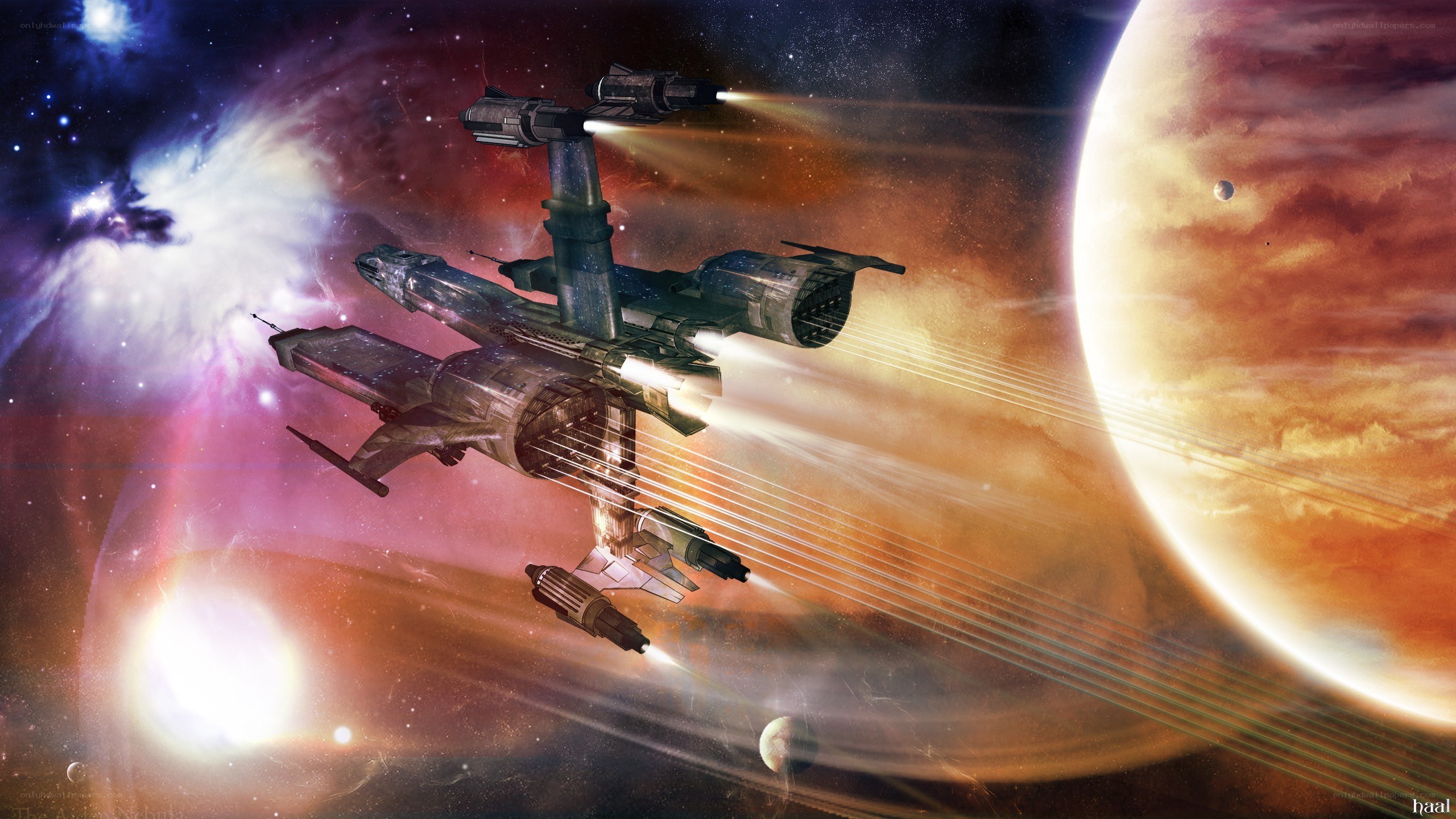 Spaceship in space battle