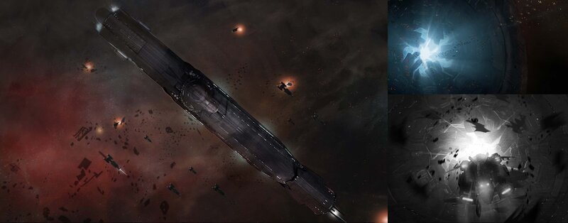 Spaceship in Space Battle — Black, Dramatic, Night