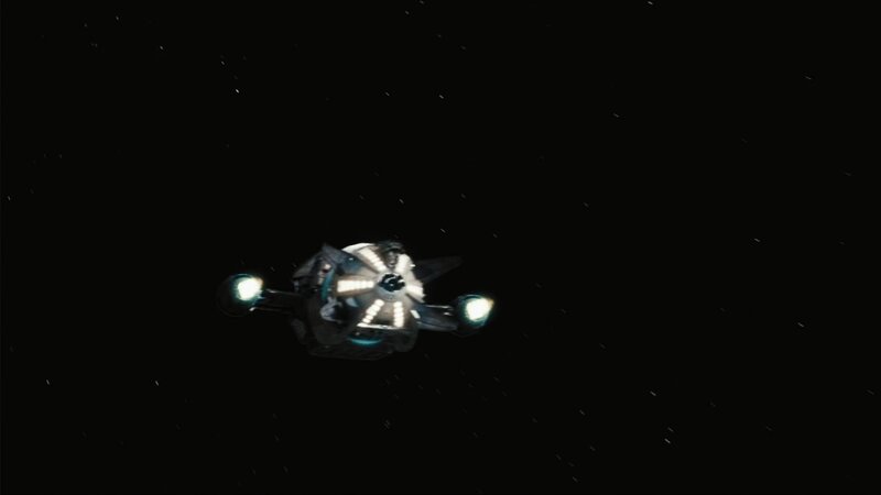 Spaceship in Space — Black, Dark, 3d Render, Stars, Ship Lights