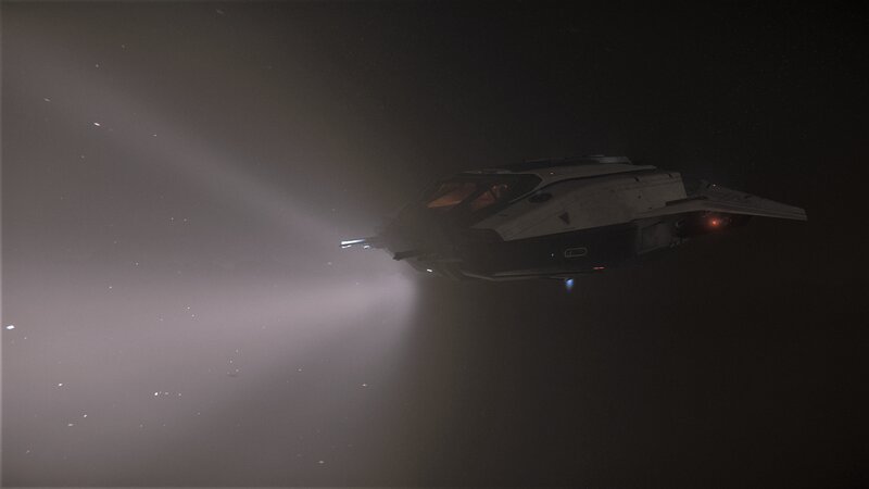 Spaceship in Space — Black, Dark, Night, 3d Render, Starfield