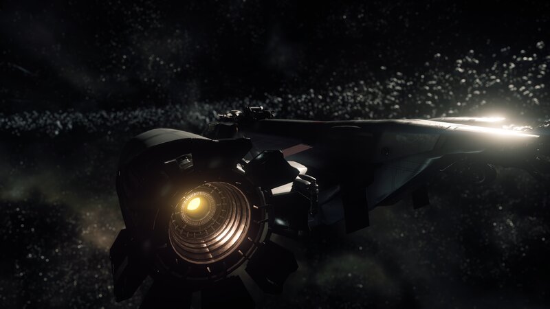 Spaceship in Space — Black, Dark, Night, 3d Render, Stars, Engine Glow