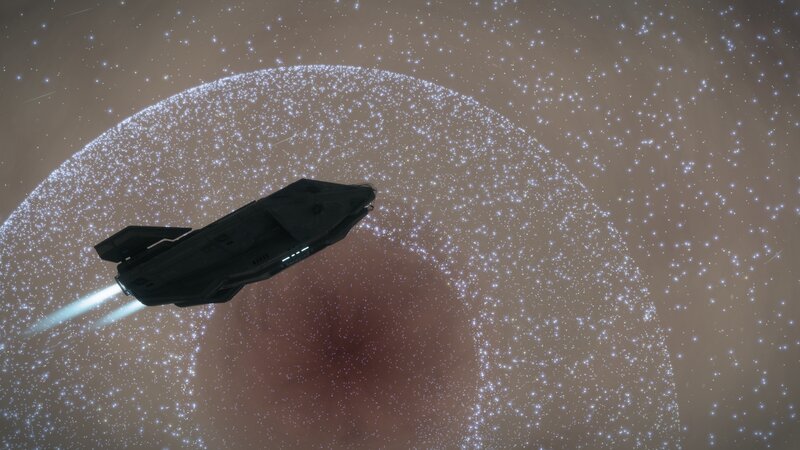 Spaceship in Space — Black, Dramatic, 3d Render, Starfield, Planet