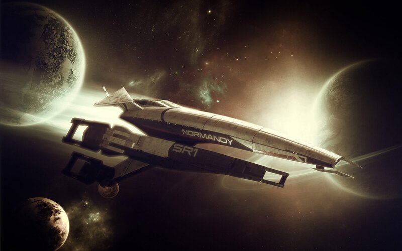 Spaceship in Space — Black, Dramatic, Digital Art, Planets, Stars, Nebula