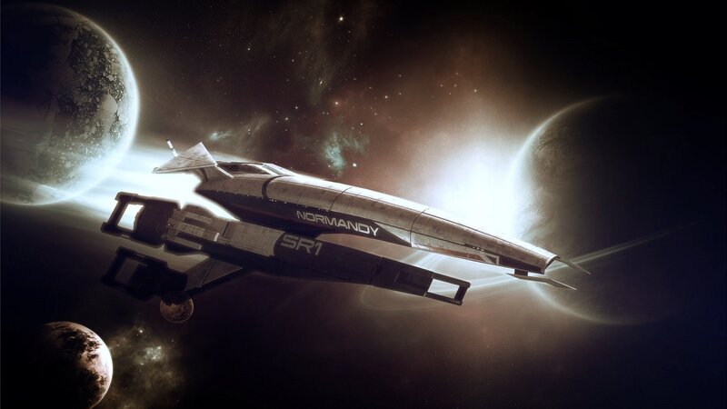 Spaceship in Space — Black, Dramatic, Digital Art, Planets
