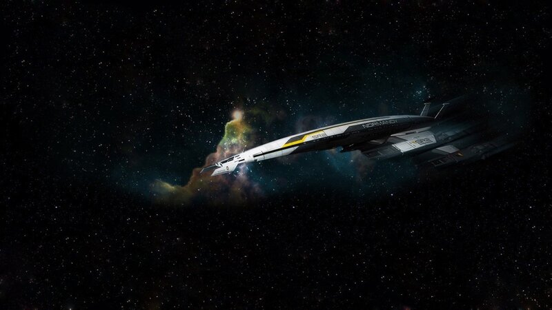 Spaceship in Space — Black, Dramatic, Digital Art, Stars