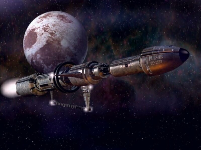 Spaceship in Space — Black, Dramatic, Digital Art