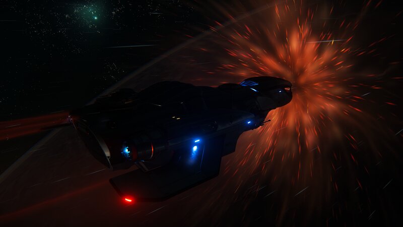 Spaceship in Space — Black, Dramatic, Night, 3d Render, Explosion