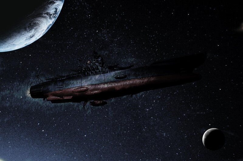 Spaceship in Space — Black, Dramatic, Night, Digital Art, Planet, Moon