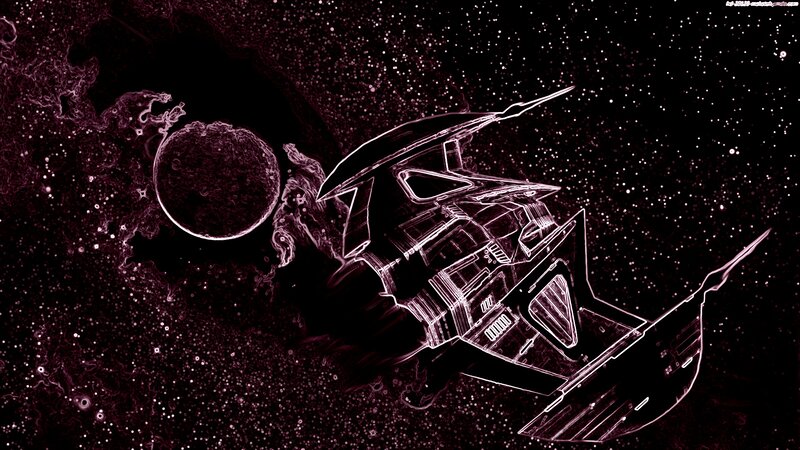 Spaceship in Space — Black, Dramatic, Night, Digital Art, Planet