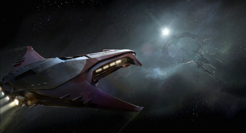 Spaceship in Space — Black, Dramatic, Night, Digital Art, Starfield, Space Station