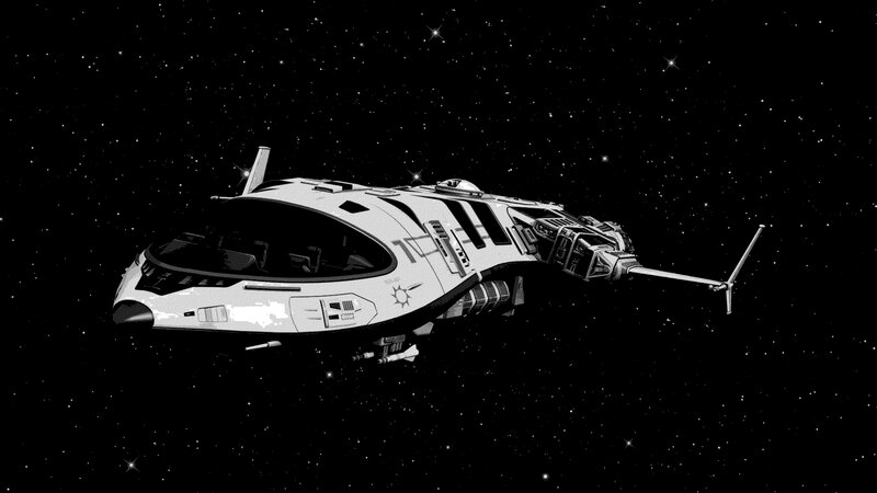 Spaceship in Space — Black, Dramatic, Night, Digital Art, Stars