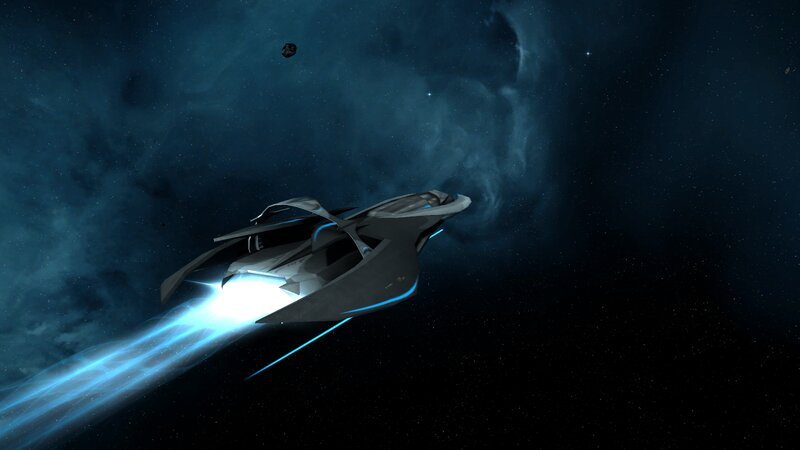 Spaceship in Space — Blue, Dark, Night, 3d Render