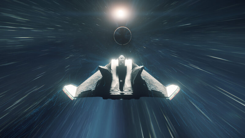 Spaceship in Space — Blue, Dramatic, 3d Render