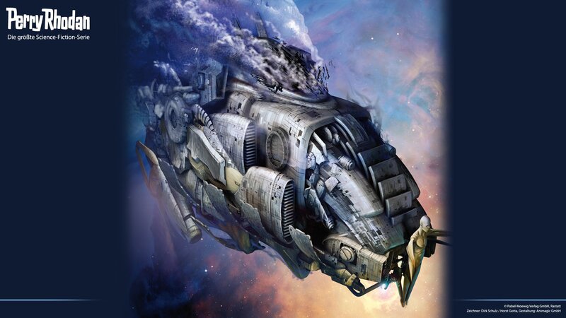Spaceship in Space — Blue, Dramatic, Digital Art, Narrator Figure