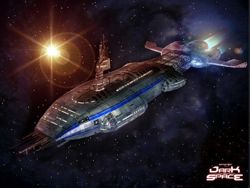 Spaceship in Space — Blue, Dramatic, Digital Art, Star, Ship, Black