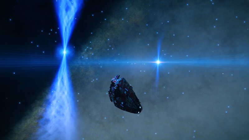 Spaceship in Space — Blue, Dramatic, Night, 3d Render, Stars, Nebula
