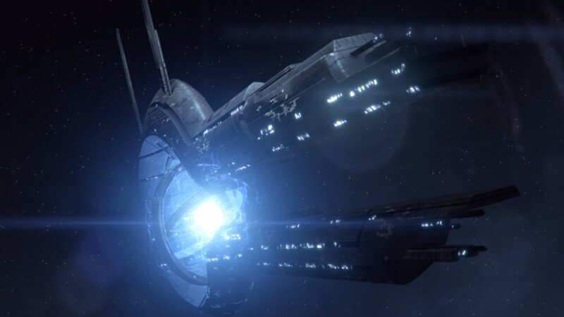 Spaceship in Space — Blue, Dramatic, Night, 3d Render, Stars