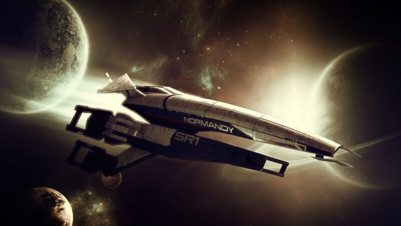 Spaceship in Space — Brown, Dramatic, Digital Art, Planets