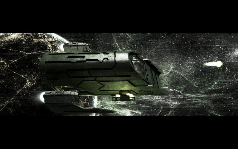 spaceship in space near planet