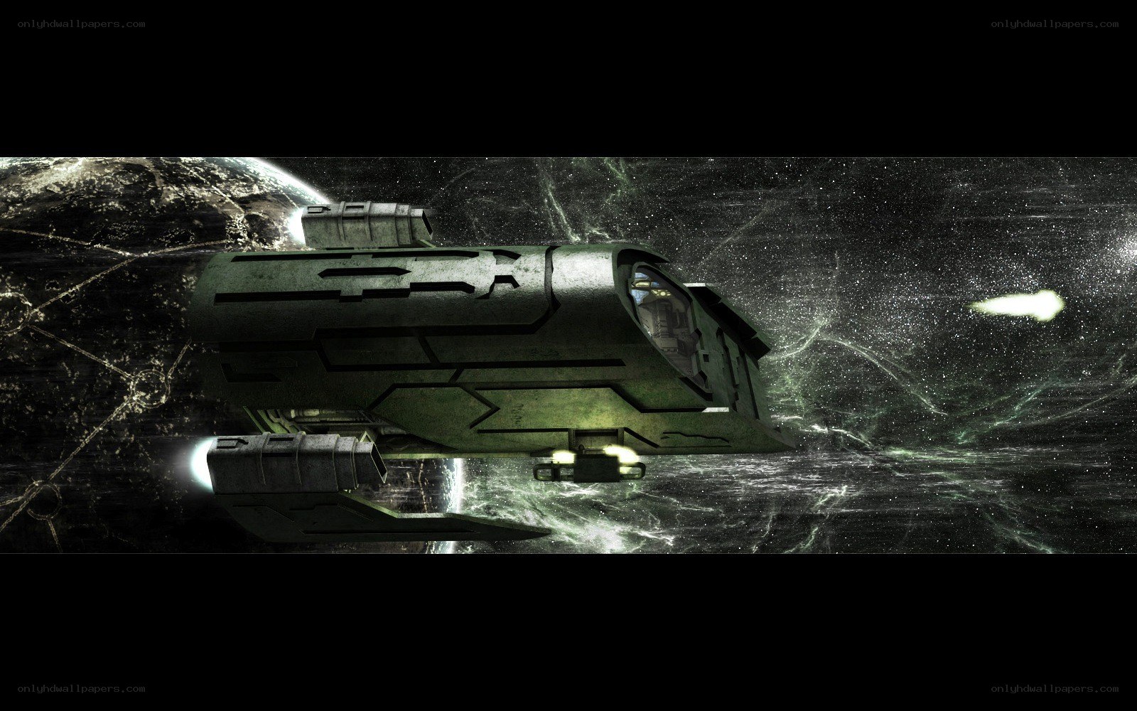 spaceship in space near planet