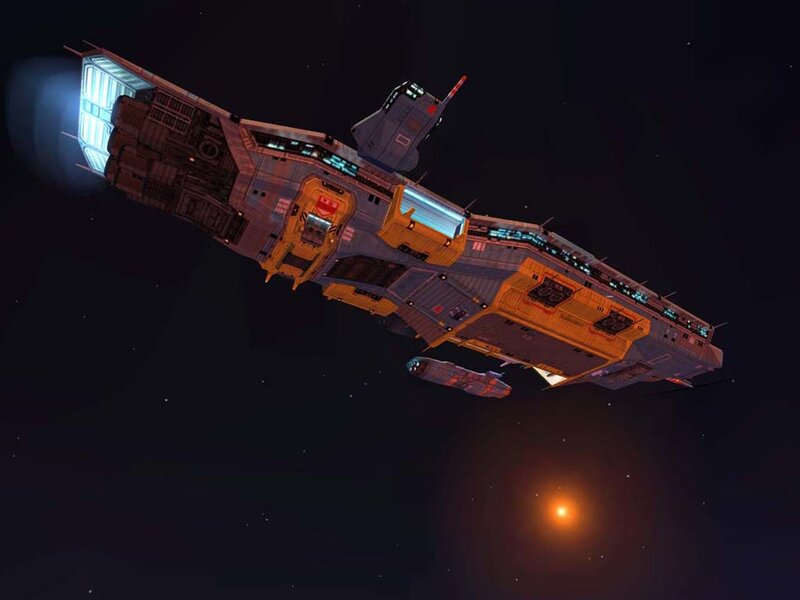 spaceship in space near star