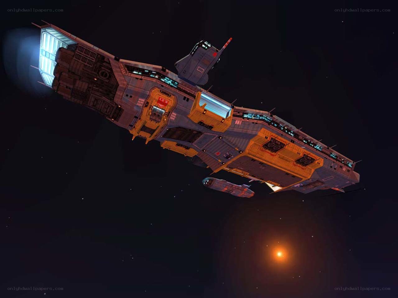 spaceship in space near star