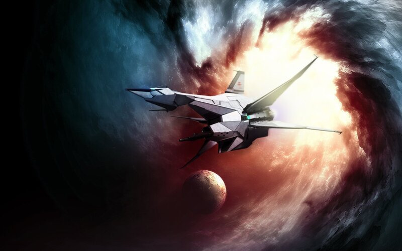 Spaceship in Space — Red, Dramatic, Digital Art, Planet
