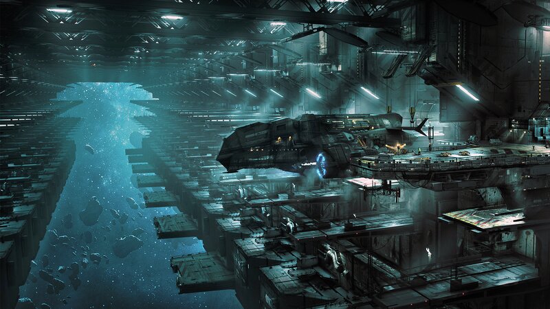Spaceship in Space Station — Blue