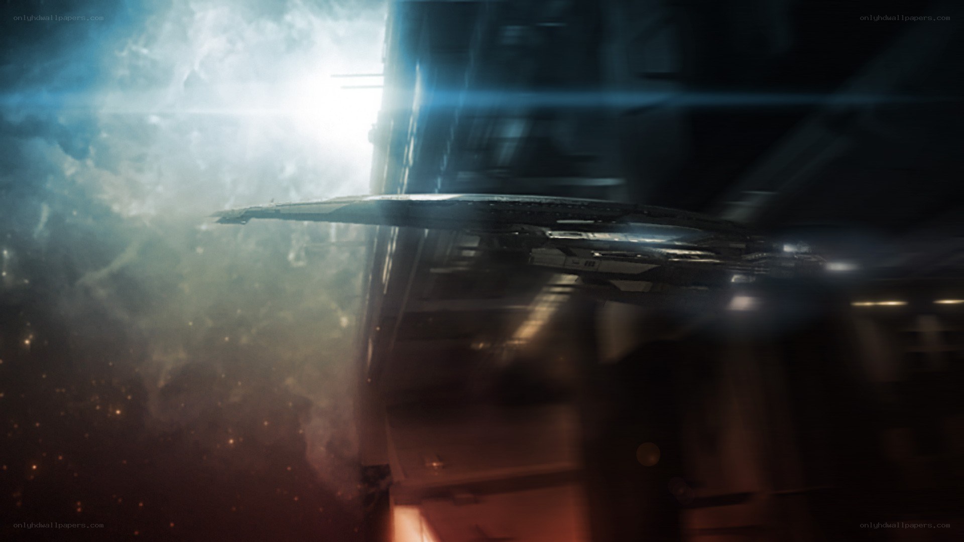 spaceship in space station
