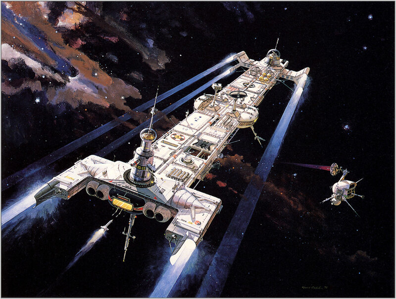 Spaceship in Space — White, Dramatic