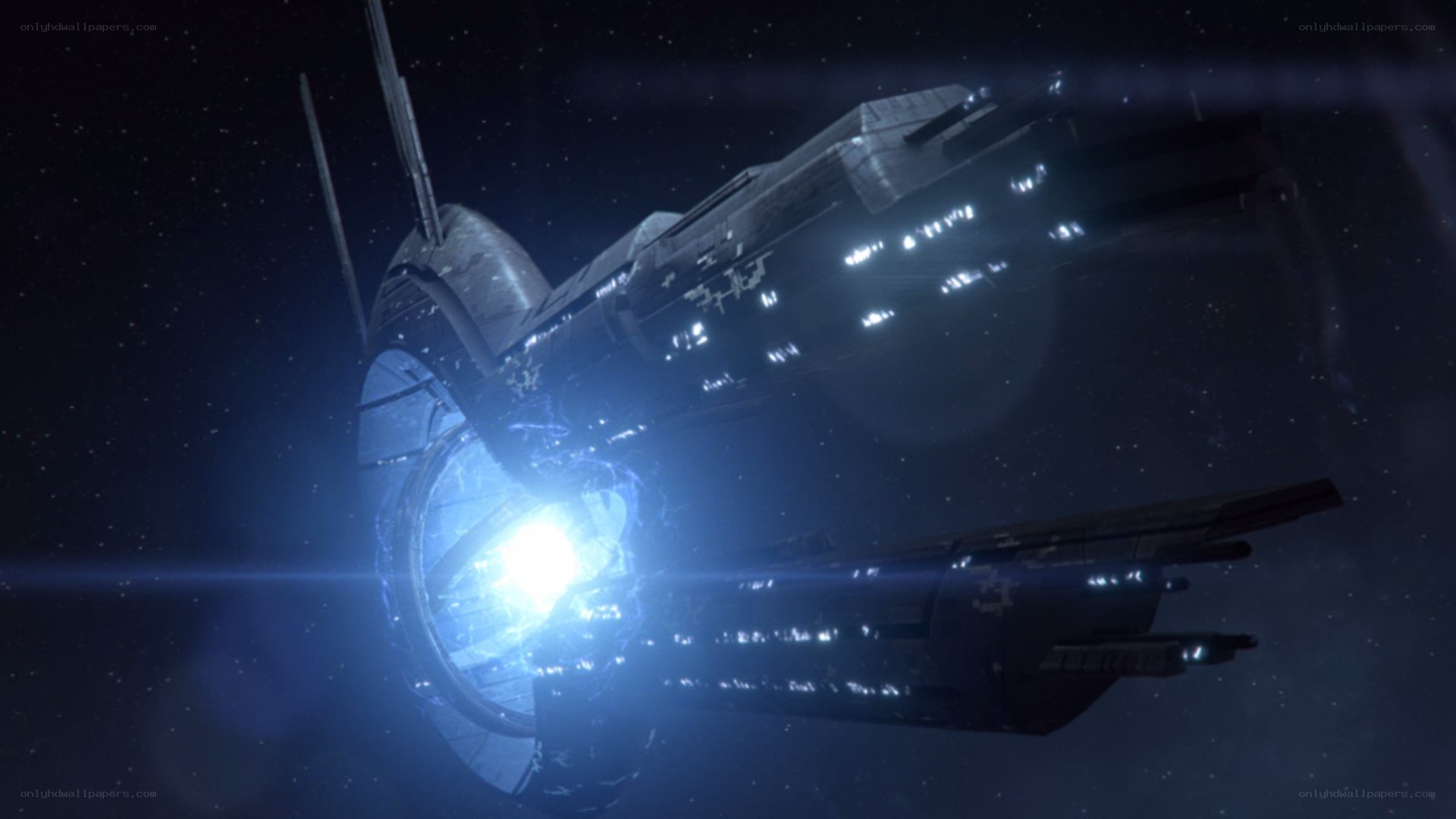 spaceship in space with engine glow