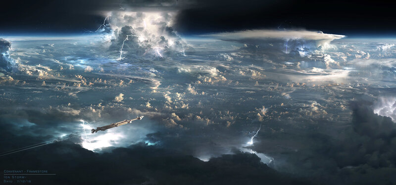 Spaceship in Storm — Blue