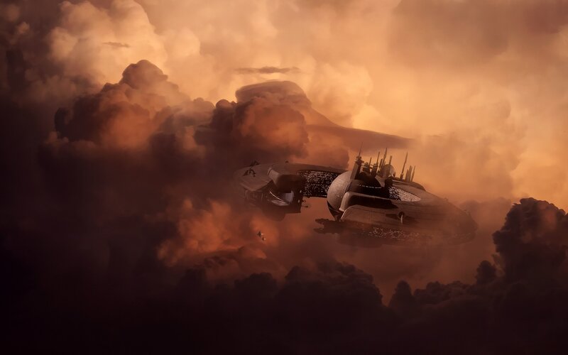 Spaceship in Stormy Sky — Orange