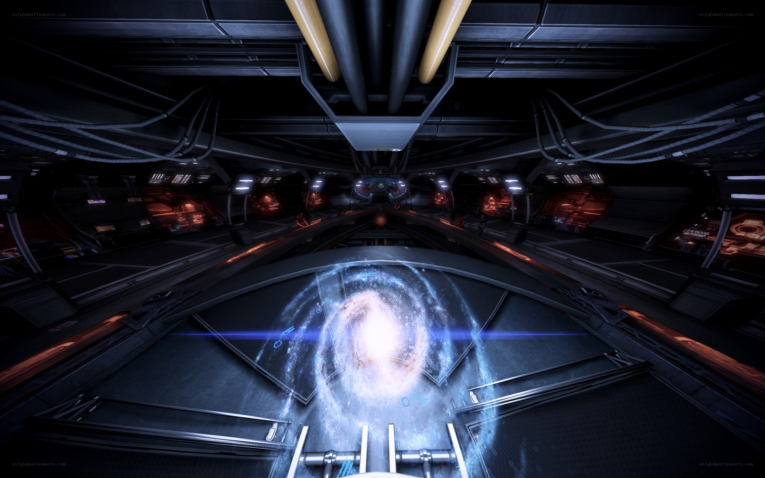 spaceship interior with galaxy display