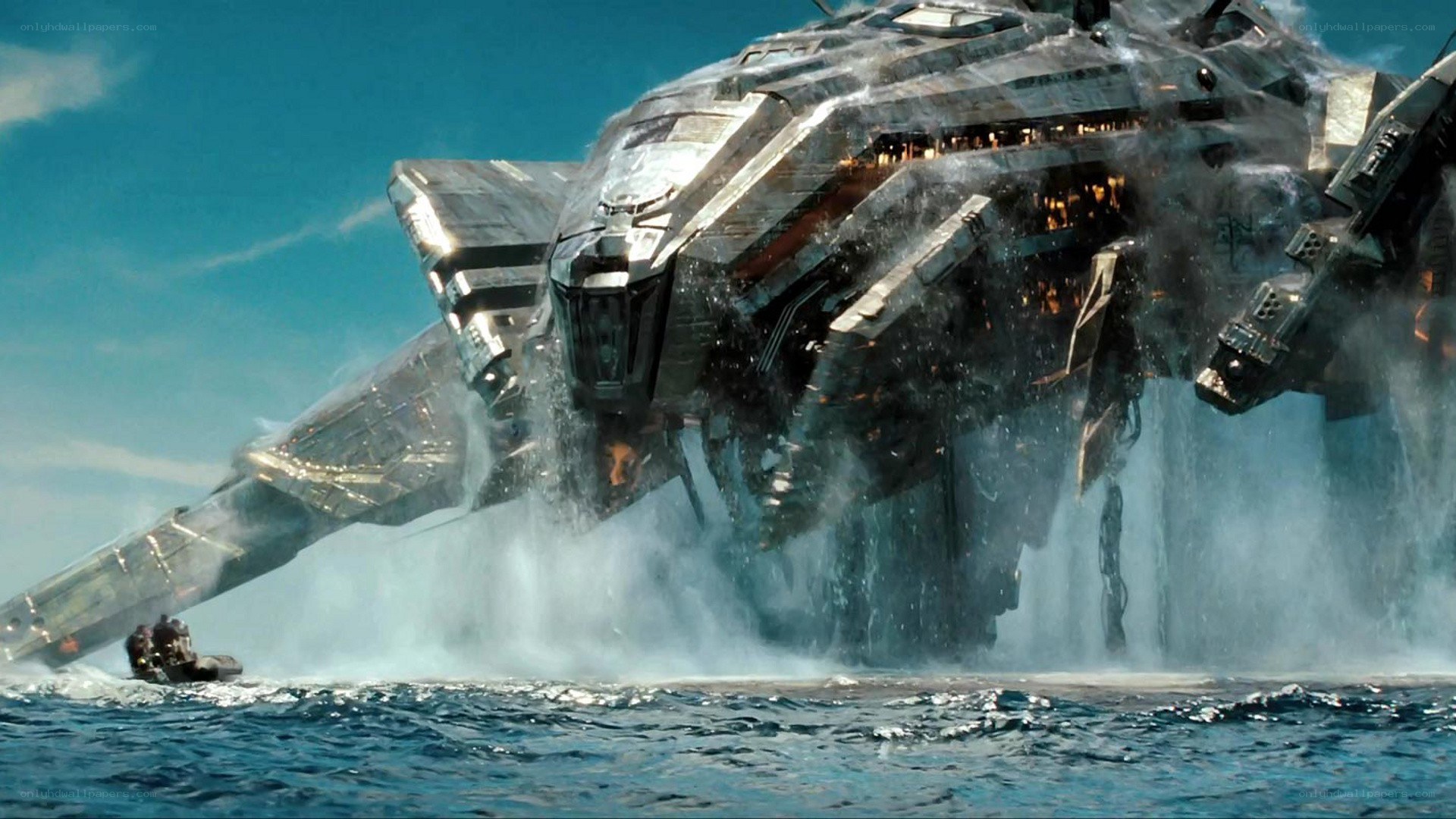 Spaceship landing in ocean