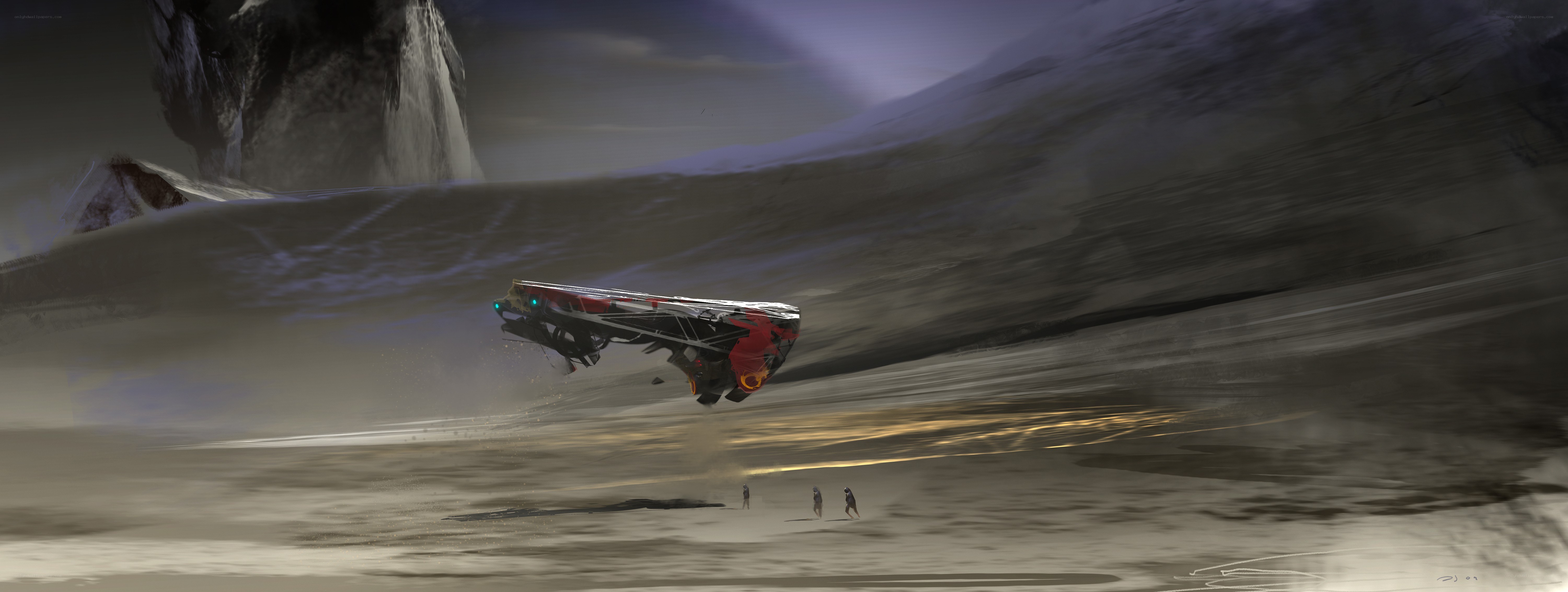 Spaceship landing on alien planet