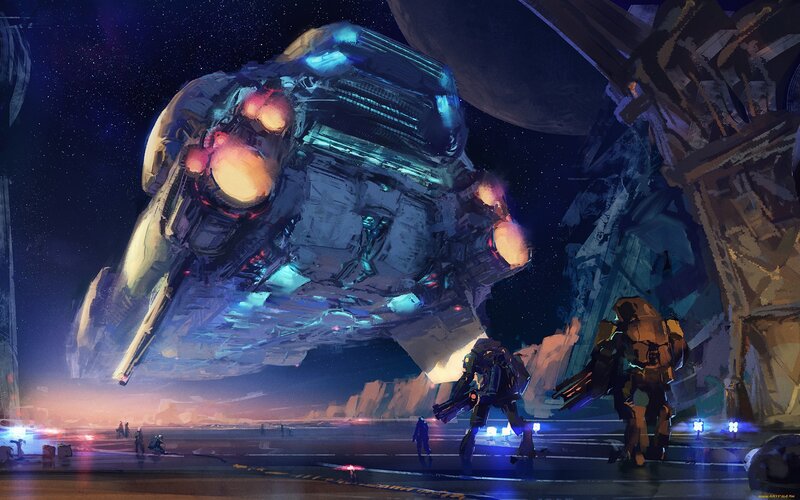 Spaceship Landing on Planet — Blue