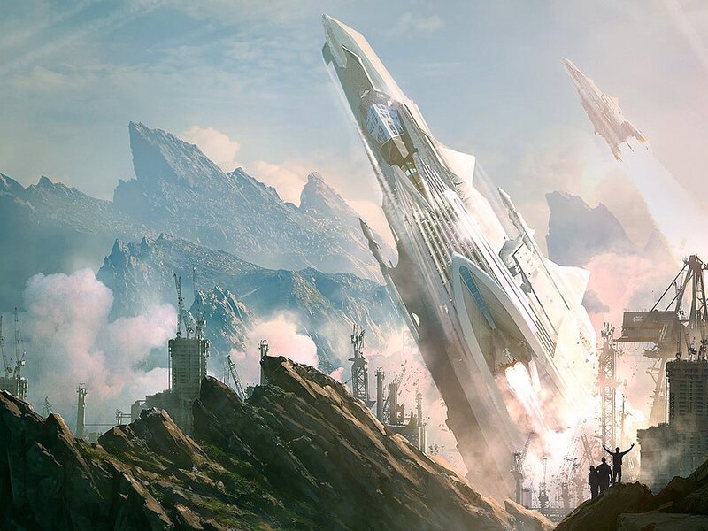 Spaceship launch from mountain base