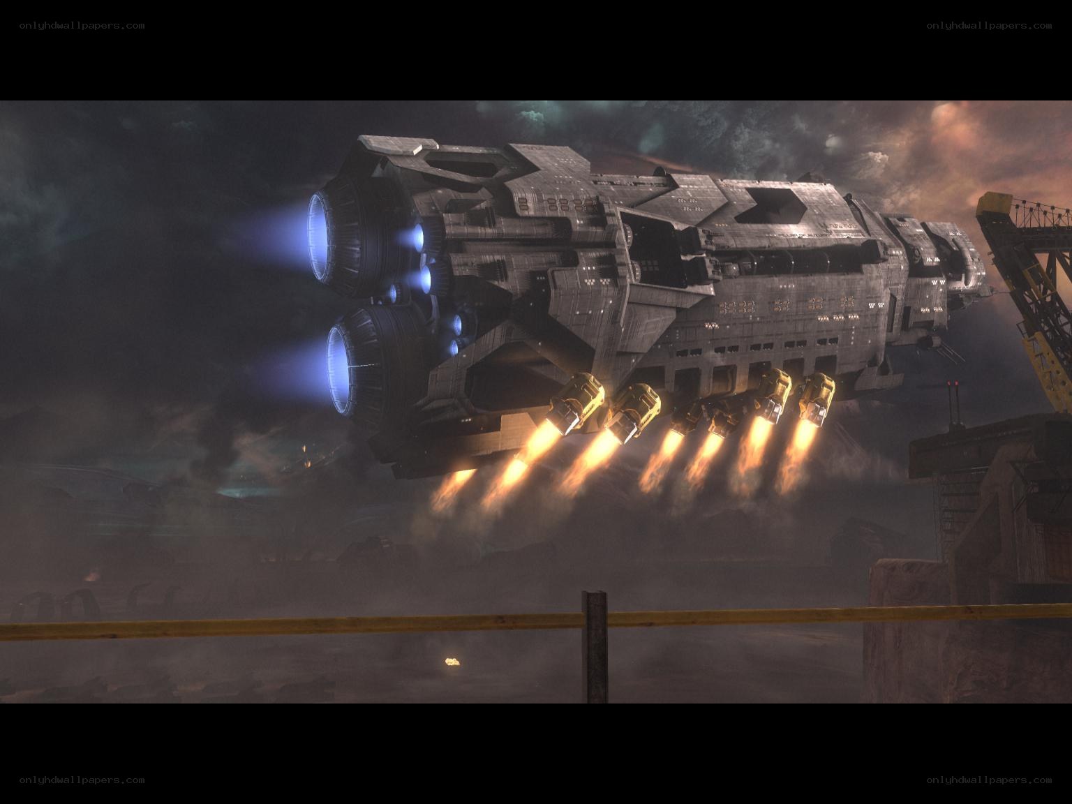 Spaceship launching from a planet