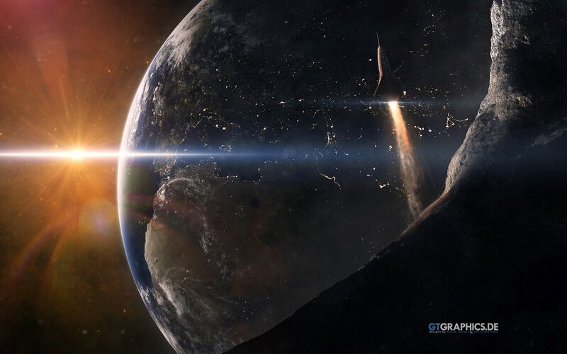 Spaceship launching from asteroid